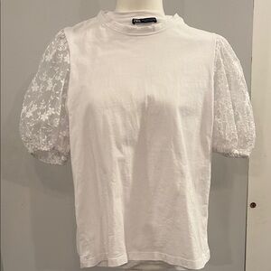 Zara White Lace Sleeve Top medium
